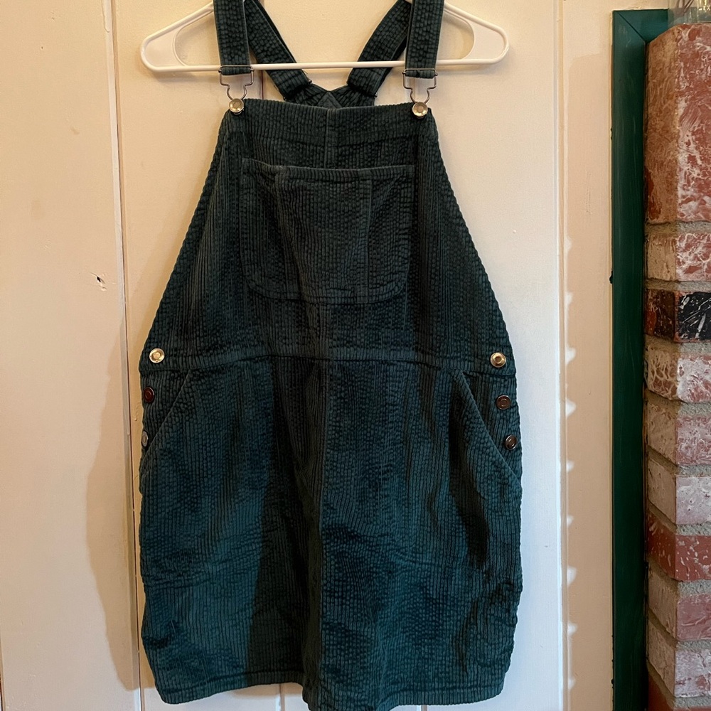 Teal Corduroy Overall Dress
